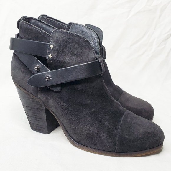 Rag & Bone Womens  Harrow Black Suede Leather Moto Booties Boots Harness 39.5 - Picture 1 of 13